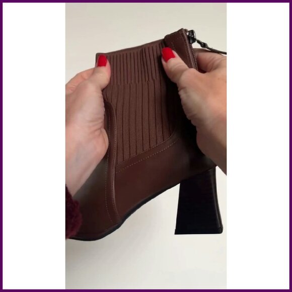 Women's Square Toe Chelsea Boots Low Block Heel Back Zipper Mid Calf Booties - Picture 8 of 8